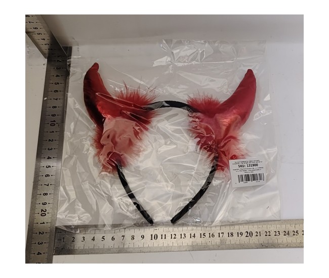 Coronita Deghizare, Flippy, Model Cornite Devil, Rosu Satinat cu Puf Rosu, Marime Universala