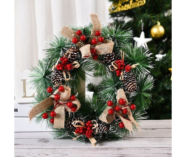 Coronita pentru Craciun Flippy, diametru 32 cm, din brad artificial, decorata cu conuri si merisoare, 3 Funde. Verde/Alb Coronita pentru Craciun Flippy, diametru 32 cm, din brad artificial, decorata cu conuri si merisoare, 3 Funde. Verde/Alb