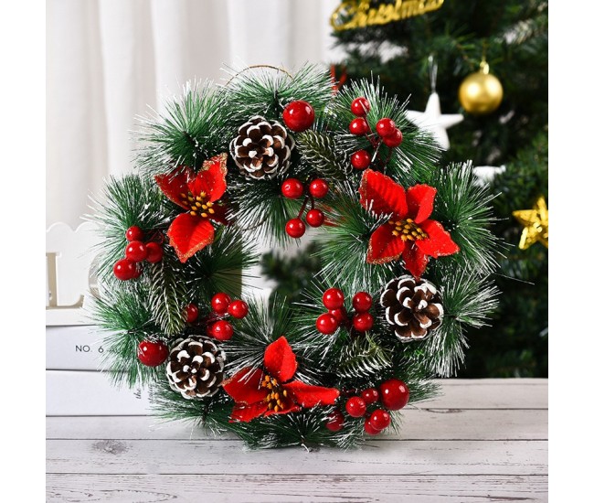 Coronita pentru Craciun Flippy, diametru 32 cm, din brad artificial, decorata cu conuri si merisoare, 3 Funde Rosii. Verde/Alb Coronita pentru Craciun Flippy, diametru 32 cm, din brad artificial, decorata cu conuri si merisoare, 3 Funde Rosii. Verde/Alb