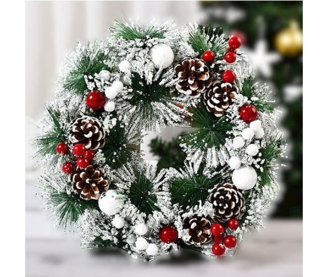 Coronita pentru Craciun Flippy, diametru 32 cm, din brad artificial, decorata cu conuri si merisoare, inzapezit. Verde/Alb Coronita pentru Craciun Flippy, diametru 32 cm, din brad artificial, decorata cu conuri si merisoare, inzapezit. Verde/Alb