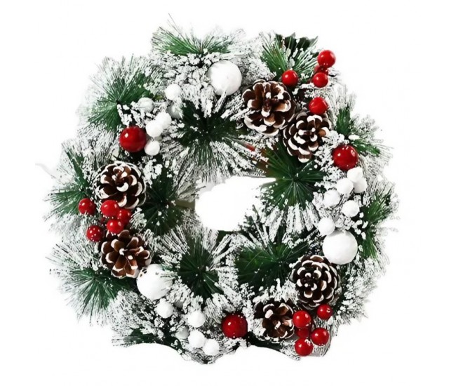 Coronita pentru Craciun Flippy, diametru 32 cm, din brad artificial, decorata cu conuri si merisoare, inzapezit. Verde/Alb Coronita pentru Craciun Flippy, diametru 32 cm, din brad artificial, decorata cu conuri si merisoare, inzapezit. Verde/Alb