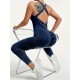 Costum Sport de Dama, Flippy, One Piece, pentru Yoga, Elastic, Fara Cusaturi, Albastru Marin, Marime XL
