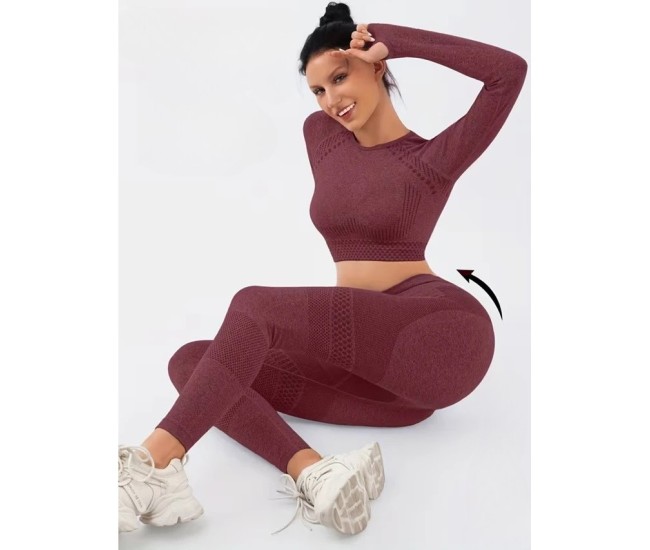Costum Sport de Dama, Flippy, pentru Yoga, Talie Inalta, Top Scurt, Elastic, Burgundy, Marime L Costum Sport de Dama, Flippy, pentru Yoga, Talie Inalta, Top Scurt, Elastic, Burgundy, Marime L