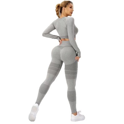 Costum Sport de Dama, Flippy, pentru Yoga, Talie Inalta, Top Scurt, Elastic, Gri, Marime L