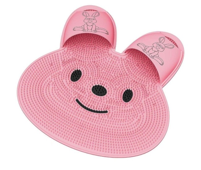 Covoras de Baie, Flippy, pentru Masaj/Spalat Picioare, din TPE, Antiderapant, 45 x 45 cm, Model Iepuras, Roz