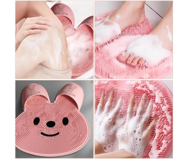 Covoras de Baie, Flippy, pentru Masaj/Spalat Picioare, din TPE, Antiderapant, 45 x 45 cm, Model Iepuras, Roz