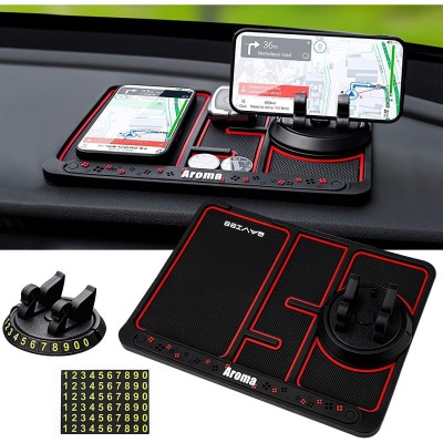 Covoras Pad/Suport Auto 4 in 1 Flippy, Anti alunecare Bord, Universal, Suport Auto Telefon, Tableta, Gps, Rotire 360 ° Multifuntional, Numar telefon, Aroma, Negru