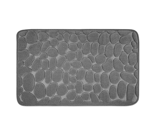 Covoras pentru Baie Antiderapant, Flippy, Uscare Rapida, Model 3D Piatra, 40x60 cm, Gri