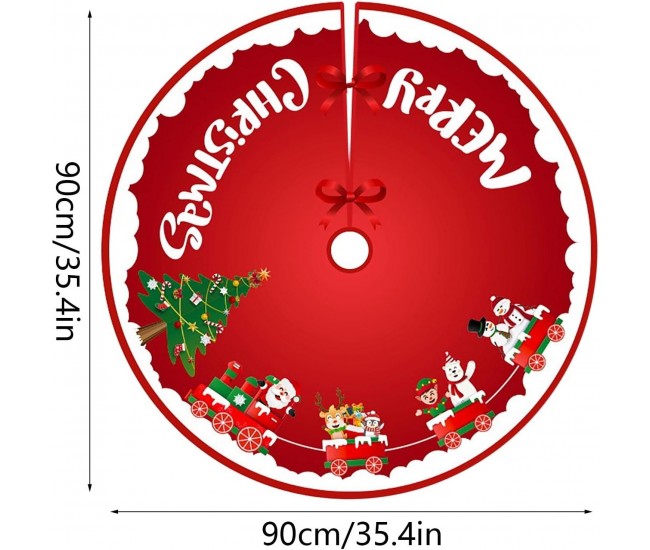 Covoras pentru Bradul de Craciun, Flippy, din Tesatura Pufoasa, cu Fundite de Prindere, Model Sania lui Mos Craciun, Rosu, Diametru 90 cm Covoras pentru Bradul de Craciun, Flippy, din Tesatura Pufoasa, cu Fundite de Prindere, Model Sania lui Mos Craciun, Rosu, Diametru 90 cm