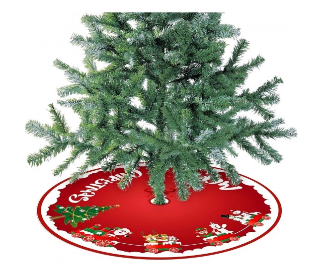 Covoras pentru Bradul de Craciun, Flippy, din Tesatura Pufoasa, cu Fundite de Prindere, Model Sania lui Mos Craciun, Rosu, Diametru 90 cm Covoras pentru Bradul de Craciun, Flippy, din Tesatura Pufoasa, cu Fundite de Prindere, Model Sania lui Mos Craciun, Rosu, Diametru 90 cm