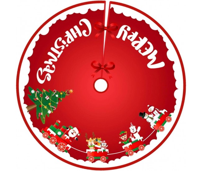 Covoras pentru Bradul de Craciun, Flippy, din Tesatura Pufoasa, cu Fundite de Prindere, Model Sania lui Mos Craciun, Rosu, Diametru 90 cm Covoras pentru Bradul de Craciun, Flippy, din Tesatura Pufoasa, cu Fundite de Prindere, Model Sania lui Mos Craciun, Rosu, Diametru 90 cm
