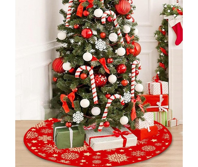 Covoras pentru Bradul de Craciun, Flippy, din Tesatura Pufoasa, cu Fundite de Prindere, Model Stelute, Rosu, Diametru 90 cm Covoras pentru Bradul de Craciun, Flippy, din Tesatura Pufoasa, cu Fundite de Prindere, Model Stelute, Rosu, Diametru 90 cm