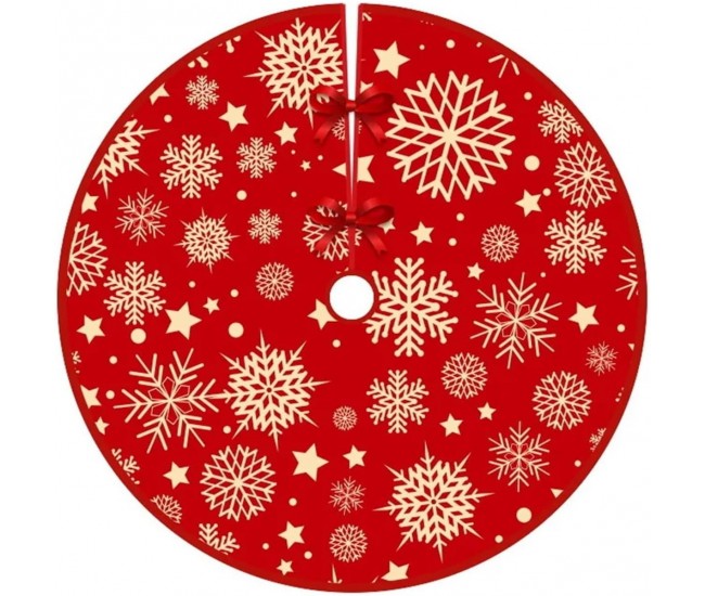 Covoras pentru Bradul de Craciun, Flippy, din Tesatura Pufoasa, cu Fundite de Prindere, Model Stelute, Rosu, Diametru 90 cm Covoras pentru Bradul de Craciun, Flippy, din Tesatura Pufoasa, cu Fundite de Prindere, Model Stelute, Rosu, Diametru 90 cm