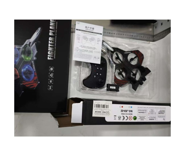 Jucarie Aeronava de Lupta, Flippy, Rezistent, Incarcare USB, cu Telecomanda, Lumini, Negru-Rosu