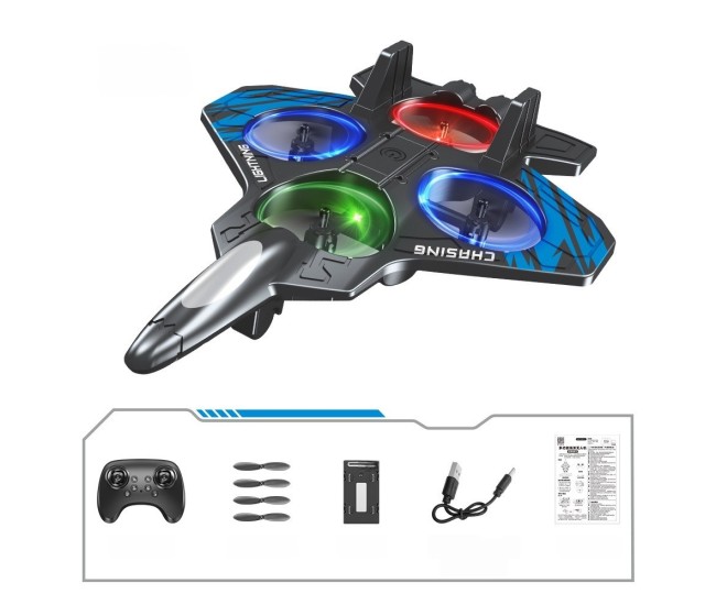 Jucarie Aeronava de Lupta, Flippy, Rezistent, Incarcare USB, cu Telecomanda, Lumini, Negru-Albastru Jucarie Aeronava de Lupta, Flippy, Rezistent, Incarcare USB, cu Telecomanda, Lumini, Negru-Albastru