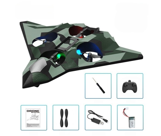 Jucarie Aeronava de Lupta, Flippy, Rezistent, Incarcare USB, cu Telecomanda, Model Verde Army