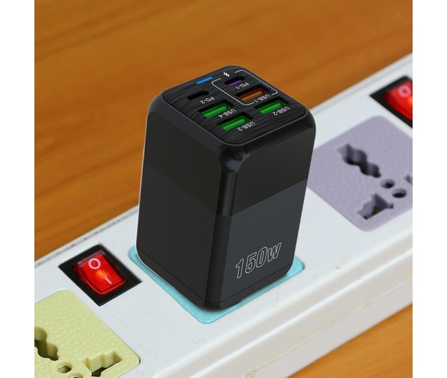 Incarcator Multifunctional, Flippy®, 6 Porturi (2 x PD Type C + 4 USB), 150 W, 5V, 2.4A, Incarcare Rapida, 4.4 x 4.4 x 11 cm, Negru Incarcator Multifunctional, Flippy®, 6 Porturi (2 x PD Type C + 4 USB), 150 W, 5V, 2.4A, Incarcare Rapida, 4.4 x 4.4 x 11 cm, Negru