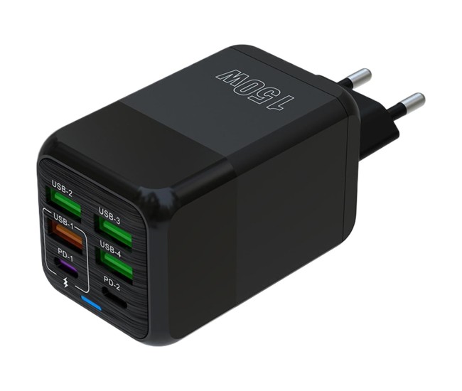 Incarcator Multifunctional, Flippy®, 6 Porturi (2 x PD Type C + 4 USB), 150 W, 5V, 2.4A, Incarcare Rapida, 4.4 x 4.4 x 11 cm, Negru Incarcator Multifunctional, Flippy®, 6 Porturi (2 x PD Type C + 4 USB), 150 W, 5V, 2.4A, Incarcare Rapida, 4.4 x 4.4 x 11 cm, Negru