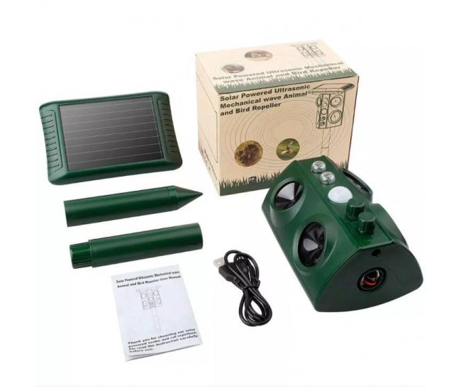 Aparat Solar LED cu Ultrasunete Animal Repellent, Flippy, Lumina Rosie si Alba, Anti rozatoare, Anti sobolani, Anti insecte, Frecventa 13.5KHZ-45.5KHZ, Putere 0.5W, Verde