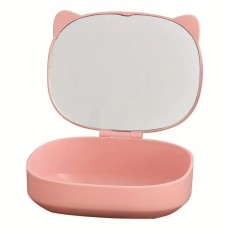 Cutie Organizatoare cu Oglinda, Flippy, 4 Compartimente, pentru Cosmetice si Accesorii, din ABS, 17x13x6 cm, Roz