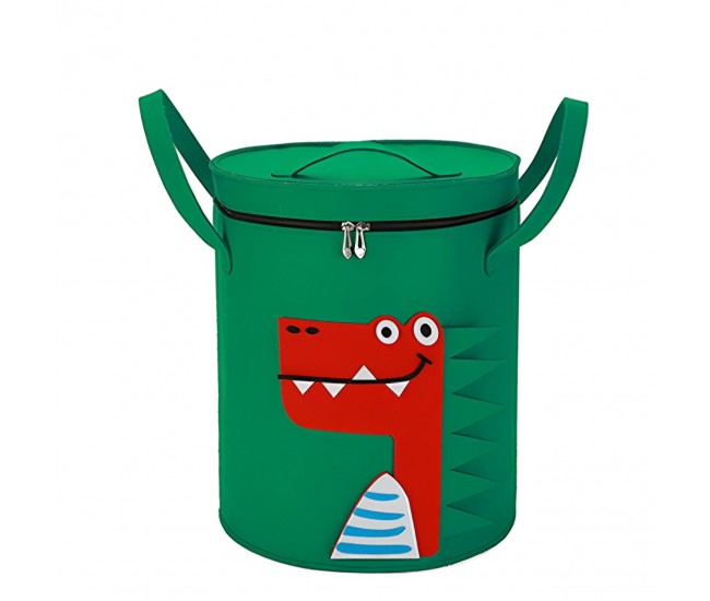 Cutie de Depozitare 2In1, Flippy, Impermeabila, Covor pentru Jucarii si Lego 150cm, Capacitate Mare, cu Manere, cu Sfori, Inaltime 40cm, Model Crocodil, Verde