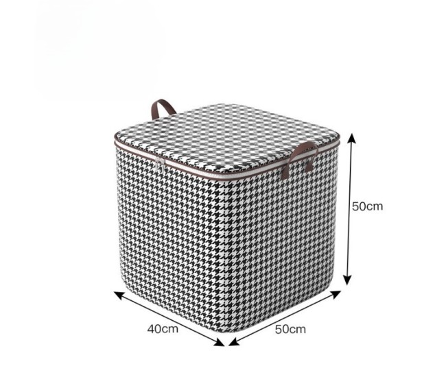 Cutie de Depozitare cu Fermoar, Flippy, Pliabila, Maner Ranforsat, Fermoar Rezistent, pentru Haine, Paturi, Plapumi, Perne, Lenjerii de Pat, Jucarii, 40x50x50 cm, 100 Litri, in Carouri, Alb-Negru