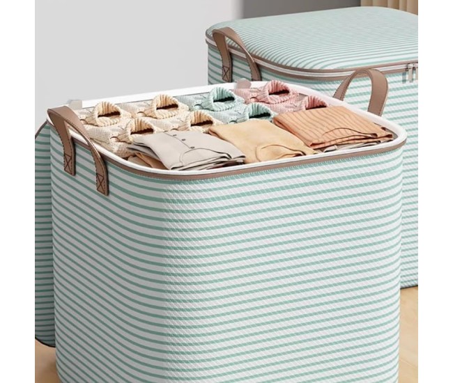 Cutie de Depozitare cu Fermoar, Flippy, Pliabila, Maner Ranforsat, Fermoar Rezistent, pentru Haine, Paturi, Plapume, Perne, Lenjerii de Pat, Jucarii, 50x40x50 cm, 100 Litri, in Dungi, Verde Cutie de Depozitare cu Fermoar, Flippy, Pliabila, Maner Ranforsat, Fermoar Rezistent, pentru Haine, Paturi, Plapume, Perne, Lenjerii de Pat, Jucarii, 50x40x50 cm, 100 Litri, in Dungi, Verde
