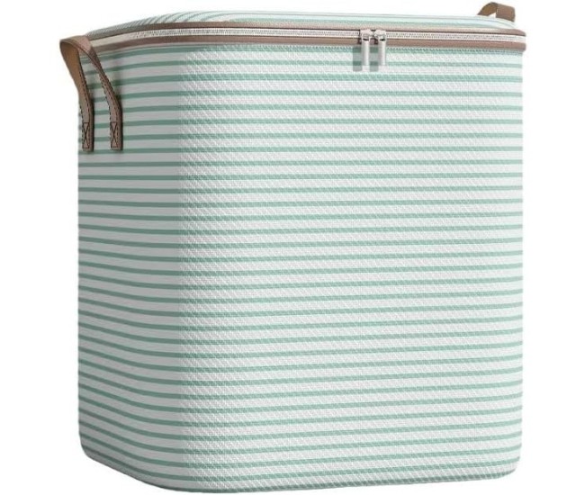Cutie de Depozitare cu Fermoar, Flippy, Pliabila, Maner Ranforsat, Fermoar Rezistent, pentru Haine, Paturi, Plapume, Perne, Lenjerii de Pat, Jucarii, 50x40x50 cm, 100 Litri, in Dungi, Verde Cutie de Depozitare cu Fermoar, Flippy, Pliabila, Maner Ranforsat, Fermoar Rezistent, pentru Haine, Paturi, Plapume, Perne, Lenjerii de Pat, Jucarii, 50x40x50 cm, 100 Litri, in Dungi, Verde