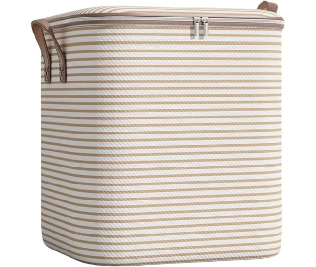 Cutie de Depozitare cu Fermoar, Flippy, Pliabila, Maner Ranforsat, Fermoar Rezistent, pentru Haine, Paturi, Plapume, Perne, Lenjerii de Pat, Jucarii, 50x40x50 cm, 100 Litri, in Dungi, Bej Cutie de Depozitare cu Fermoar, Flippy, Pliabila, Maner Ranforsat, Fermoar Rezistent, pentru Haine, Paturi, Plapume, Perne, Lenjerii de Pat, Jucarii, 50x40x50 cm, 100 Litri, in Dungi, Bej