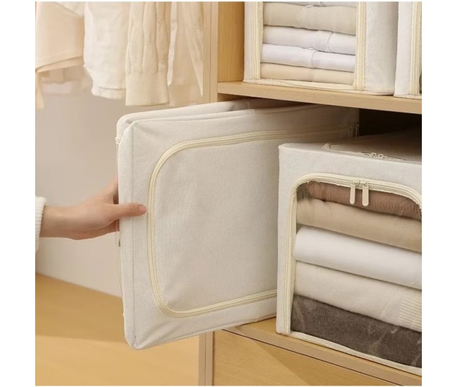 Cutie de Depozitare, Flippy, 56L, din In si Bumbac, Pliabila, Cadru din Otel, 53 x 35 x 30 cm, Kaki Cutie de Depozitare, Flippy, 56L, din In si Bumbac, Pliabila, Cadru din Otel, 53 x 35 x 30 cm, Kaki