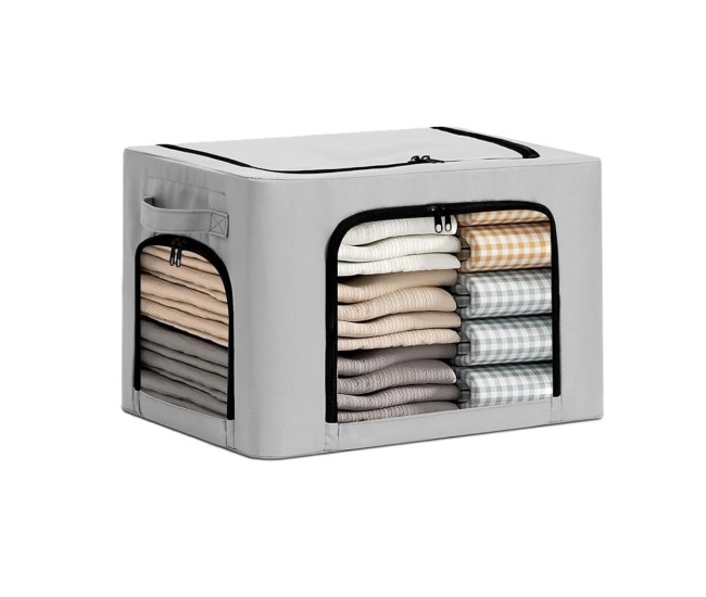 Cutie de Depozitare, Flippy, cu 3 Ferestre cu Fermoar Bidirectional, Cadru din Otel, Impermeabil, 38L, 42 x 30 x 30 cm, Gri Cutie de Depozitare, Flippy, cu 3 Ferestre cu Fermoar Bidirectional, Cadru din Otel, Impermeabil, 38L, 42 x 30 x 30 cm, Gri