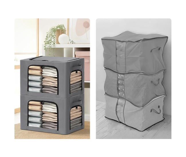 Cutie de Depozitare, Flippy, cu 3 Ferestre cu Fermoar Bidirectional, Cadru din Otel, Impermeabil, 38L, 42 x 30 x 30 cm, Gri Inchis Cutie de Depozitare, Flippy, cu 3 Ferestre cu Fermoar Bidirectional, Cadru din Otel, Impermeabil, 38L, 42 x 30 x 30 cm, Gri Inchis