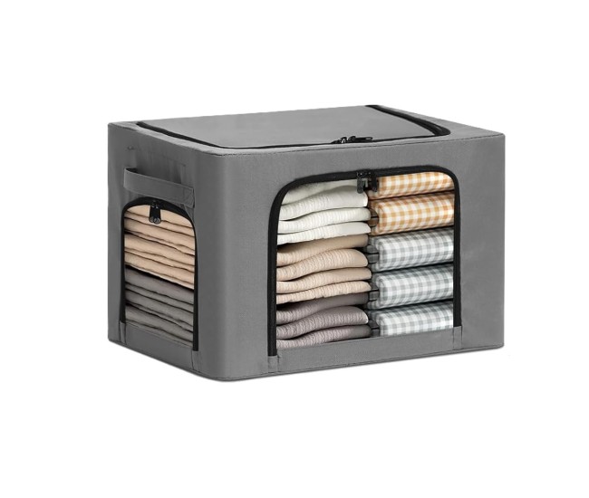 Cutie de Depozitare, Flippy, cu 3 Ferestre cu Fermoar Bidirectional, Cadru din Otel, Impermeabil, 38L, 42 x 30 x 30 cm, Gri Inchis Cutie de Depozitare, Flippy, cu 3 Ferestre cu Fermoar Bidirectional, Cadru din Otel, Impermeabil, 38L, 42 x 30 x 30 cm, Gri Inchis