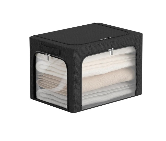 Cutie de Depozitare, Flippy, cu 3 Ferestre cu Fermoar Bidirectional, Cadru din Otel, Impermeabil, 38L, 42 x 30 x 30 cm, Negru Cutie de Depozitare, Flippy, cu 3 Ferestre cu Fermoar Bidirectional, Cadru din Otel, Impermeabil, 38L, 42 x 30 x 30 cm, Negru
