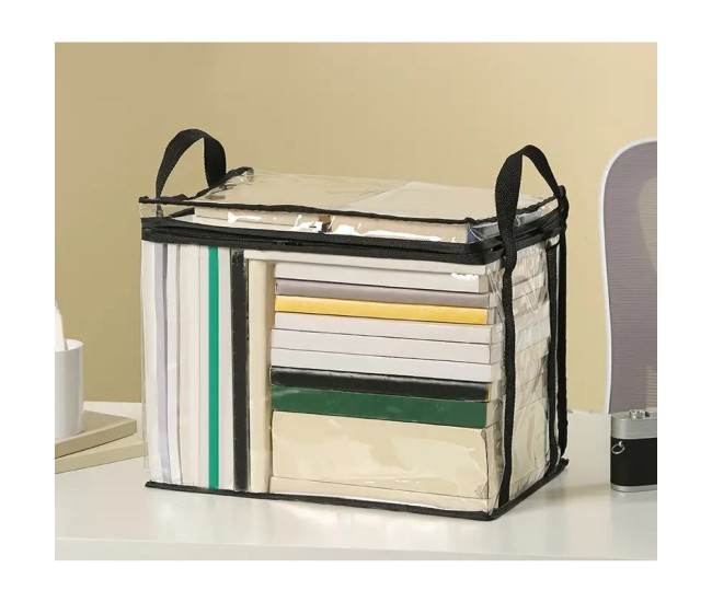 Cutie de Depozitare, Flippy, din PVC + Textil, Rezistenta la Apa, Geanta pentru Carti, 32x24x25 cm, Transparent-Negru Cutie de Depozitare, Flippy, din PVC + Textil, Rezistenta la Apa, Geanta pentru Carti, 32x24x25 cm, Transparent-Negru