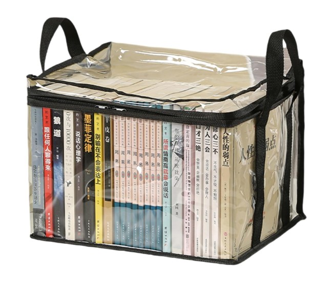 Cutie de Depozitare, Flippy, din PVC + Textil, Rezistenta la Apa, Geanta pentru Carti, 32x24x25 cm, Transparent-Negru Cutie de Depozitare, Flippy, din PVC + Textil, Rezistenta la Apa, Geanta pentru Carti, 32x24x25 cm, Transparent-Negru