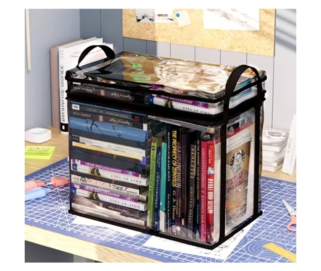 Cutie de Depozitare, Flippy, din PVC + Textil, Rezistenta la Apa, Geanta pentru Carti, 23x17x28 cm, Transparent-Negru Cutie de Depozitare, Flippy, din PVC + Textil, Rezistenta la Apa, Geanta pentru Carti, 23x17x28 cm, Transparent-Negru