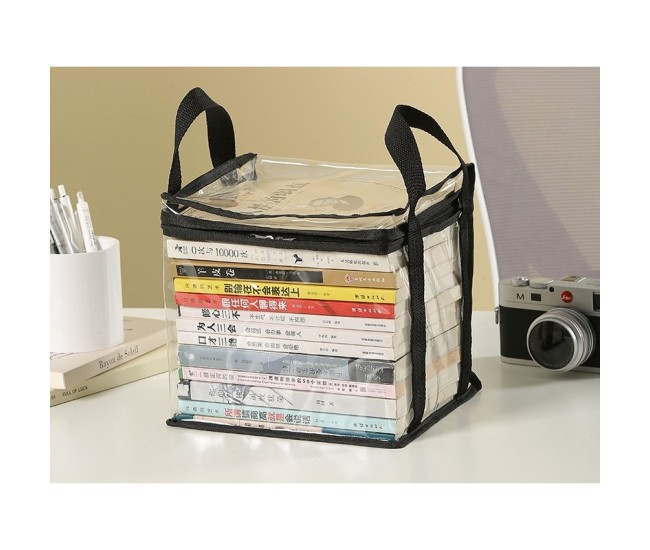 Cutie de Depozitare, Flippy, din PVC + Textil, Rezistenta la Apa, Geanta pentru Carti, 23x17x28 cm, Transparent-Negru Cutie de Depozitare, Flippy, din PVC + Textil, Rezistenta la Apa, Geanta pentru Carti, 23x17x28 cm, Transparent-Negru