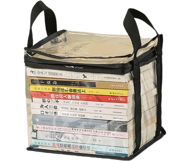 Cutie de Depozitare, Flippy, din PVC + Textil, Rezistenta la Apa, Geanta pentru Carti, 23x17x28 cm, Transparent-Negru Cutie de Depozitare, Flippy, din PVC + Textil, Rezistenta la Apa, Geanta pentru Carti, 23x17x28 cm, Transparent-Negru