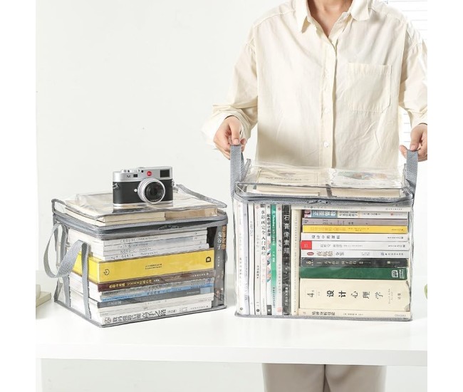 Cutie de Depozitare, Flippy, din PVC + Textil, Rezistenta la Apa, Geanta pentru Carti, 32x24x25 cm, Transparent-Alb Cutie de Depozitare, Flippy, din PVC + Textil, Rezistenta la Apa, Geanta pentru Carti, 32x24x25 cm, Transparent-Alb