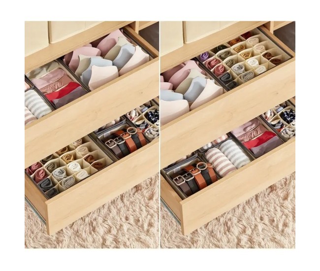 Cutie De Depozitare, Flippy, Pentru Lenjerie, Sosete Si Sutiene, Material Textil, 7 Compartimente, 32 x 32 x 10 cm, Culoare Bej Cutie De Depozitare, Flippy, Pentru Lenjerie, Sosete Si Sutiene, Material Textil, 7 Compartimente, 32 x 32 x 10 cm, Culoare Bej