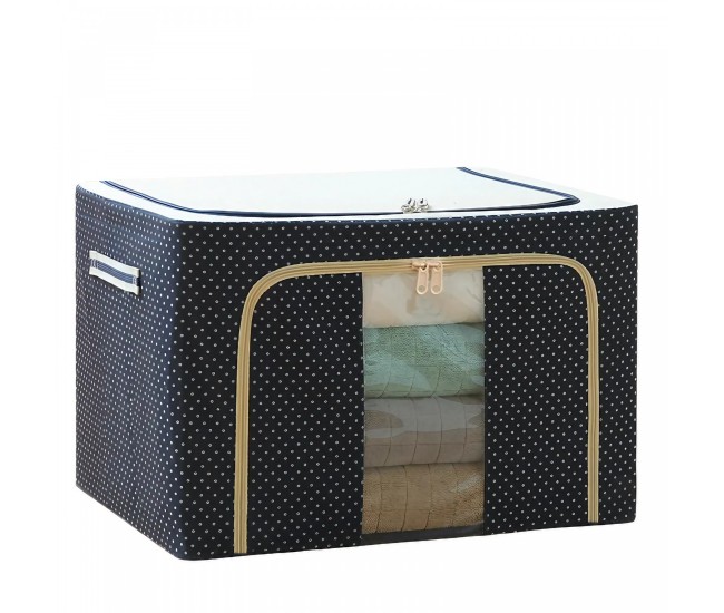 Cutie de Depozitare Pliabila, Flippy, Cu Fermoar, 66 L, Textil, 50 x 40 x 33 cm, Cadru Metalic, Suport Baza Stabil din Plastic, Imprimeu Buline, Albastru Marin Cutie de Depozitare Pliabila, Flippy, Cu Fermoar, 66 L, Textil, 50 x 40 x 33 cm, Cadru Metalic, Suport Baza Stabil din Plastic, Imprimeu Buline, Albastru Marin