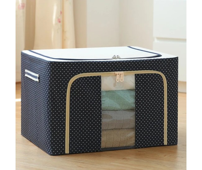 Cutie de Depozitare Pliabila, Flippy, Cu Fermoar, 66 L, Textil, 50 x 40 x 33 cm, Cadru Metalic, Suport Baza Stabil din Plastic, Imprimeu Buline, Albastru Marin Cutie de Depozitare Pliabila, Flippy, Cu Fermoar, 66 L, Textil, 50 x 40 x 33 cm, Cadru Metalic, Suport Baza Stabil din Plastic, Imprimeu Buline, Albastru Marin