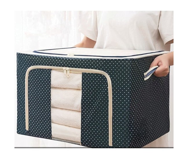 Cutie de Depozitare Pliabila, Flippy, Cu Fermoar, 66 L, Textil, 50 x 40 x 33 cm, Cadru Metalic, Suport Baza Stabil din Plastic, Imprimeu Buline, Albastru Marin Cutie de Depozitare Pliabila, Flippy, Cu Fermoar, 66 L, Textil, 50 x 40 x 33 cm, Cadru Metalic, Suport Baza Stabil din Plastic, Imprimeu Buline, Albastru Marin