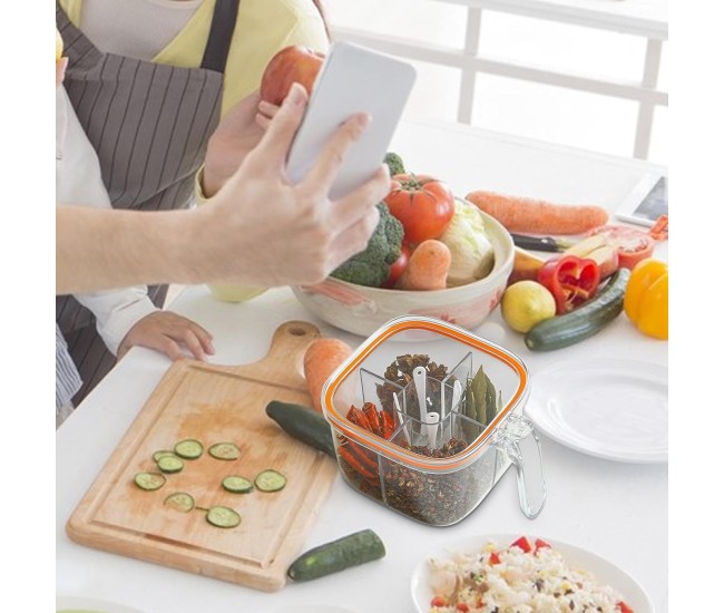 Cutie Depozitare Alimente, Flippy, din Plastic/Silicon, 20 x 10 x 10 cm, 5 Compartimente, Alb/Portocaliu