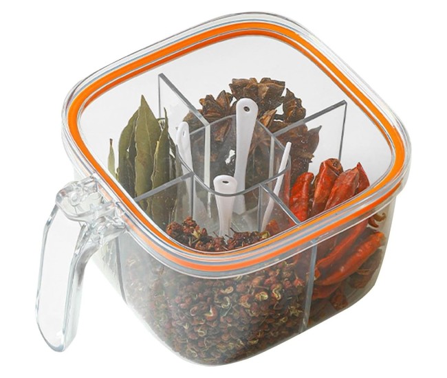 Cutie Depozitare Alimente, Flippy, din Plastic/Silicon, 20 x 10 x 10 cm, 5 Compartimente, Alb/Portocaliu