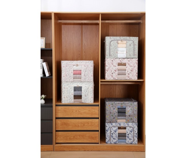 Cutie Depozitare, Flippy, 66L, din Material Textil, 50 x 40 x 33 cm, pentru Haine si Lenjerii, Model Bambus, Roz Cutie Depozitare, Flippy, 66L, din Material Textil, 50 x 40 x 33 cm, pentru Haine si Lenjerii, Model Bambus, Roz