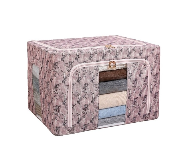 Cutie Depozitare, Flippy, 66L, din Material Textil, 50 x 40 x 33 cm, pentru Haine si Lenjerii, Model Bambus, Roz Cutie Depozitare, Flippy, 66L, din Material Textil, 50 x 40 x 33 cm, pentru Haine si Lenjerii, Model Bambus, Roz