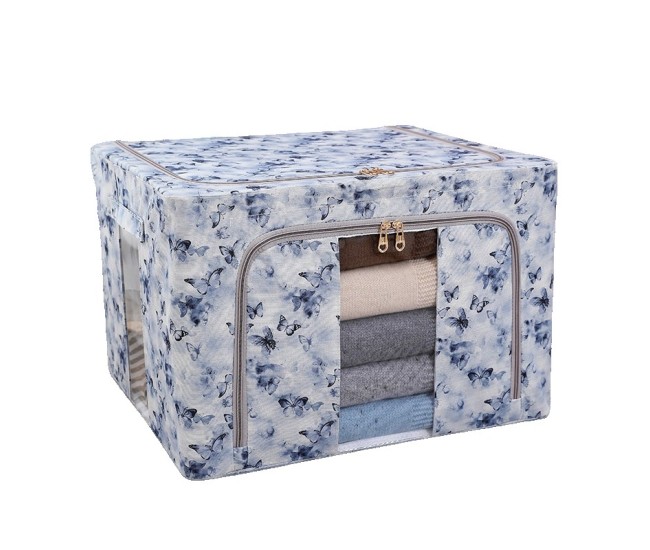 Cutie Depozitare, Flippy, 66L, din Material Textil, 50 x 40 x 33 cm, pentru Haine si Lenjerii, Model Fluturasi, Albastru Cutie Depozitare, Flippy, 66L, din Material Textil, 50 x 40 x 33 cm, pentru Haine si Lenjerii, Model Fluturasi, Albastru