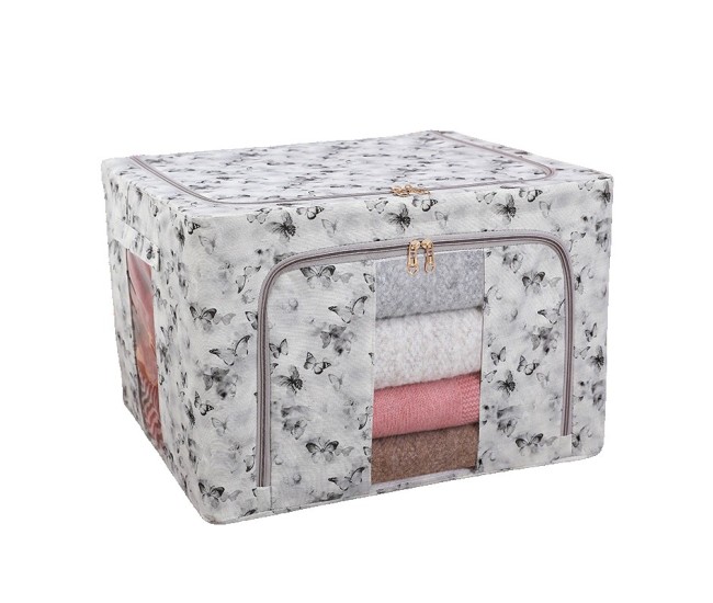 Cutie Depozitare, Flippy, 66L, din Material Textil, 50 x 40 x 33 cm, pentru Haine si Lenjerii, Model Fluturasi, Gri/Auriu Cutie Depozitare, Flippy, 66L, din Material Textil, 50 x 40 x 33 cm, pentru Haine si Lenjerii, Model Fluturasi, Gri/Auriu